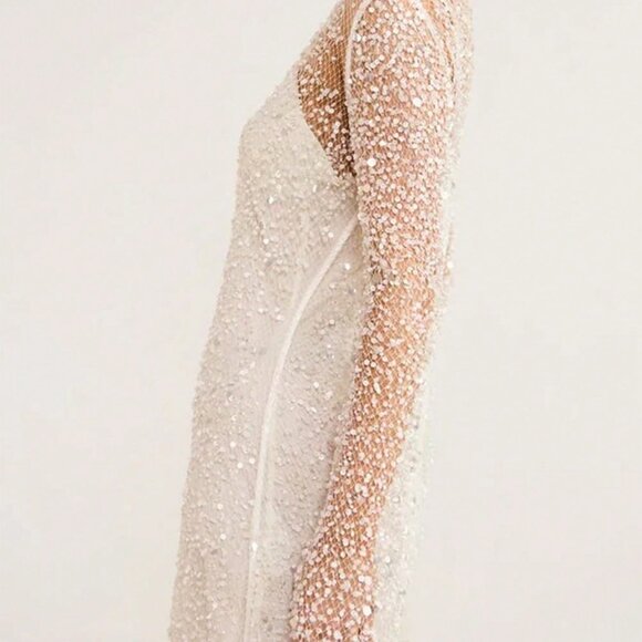 White Elegant Women's Glitter Crystal Two Piece Mini Dress - Picture 3 of 8